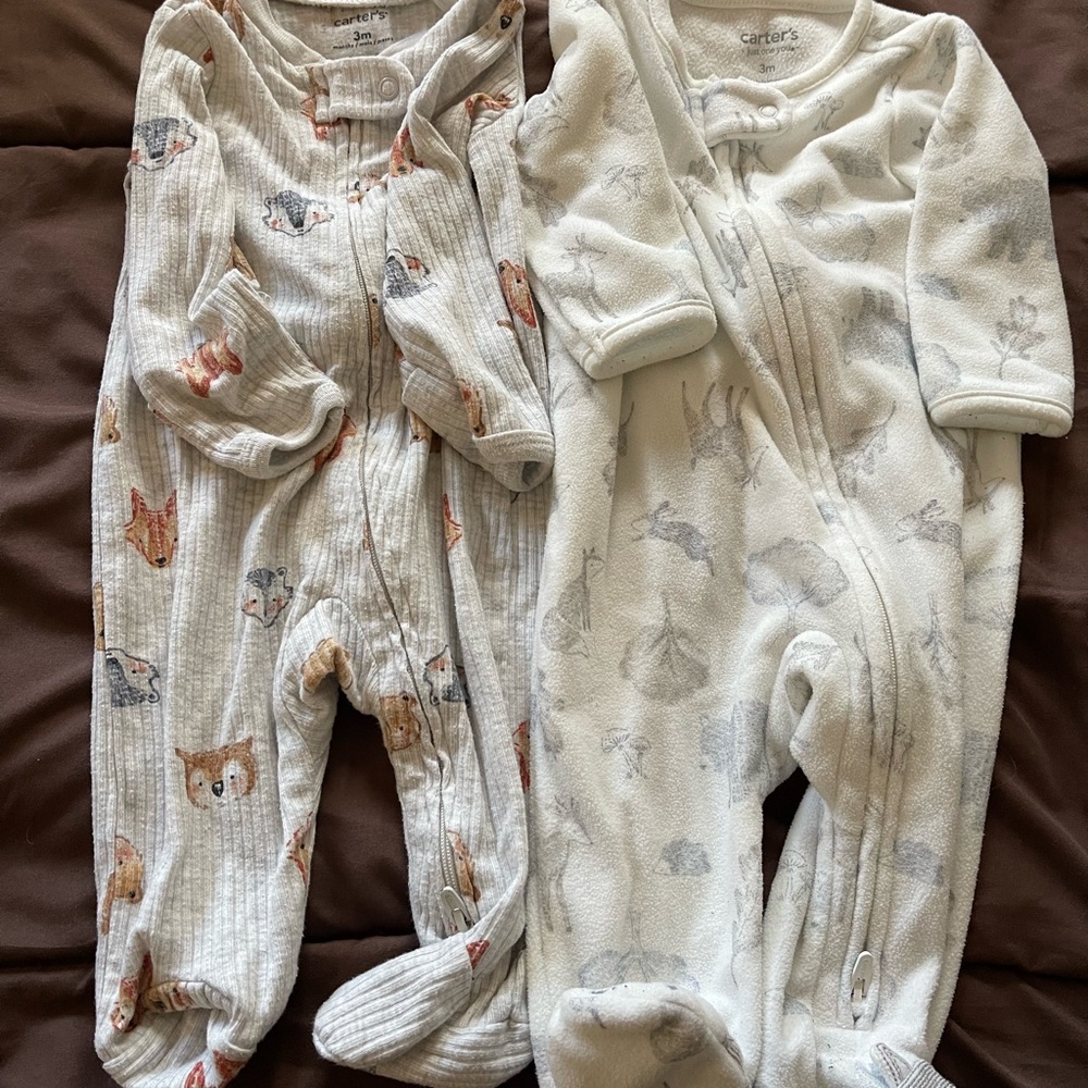 Carter's Kids Animal Print Footies - Cream and Gray